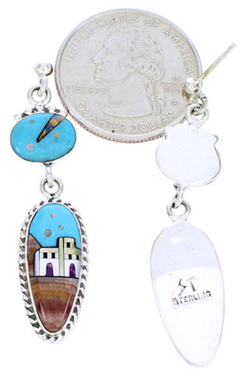Multicolor Silver Native American Village Design Earrings YS71391